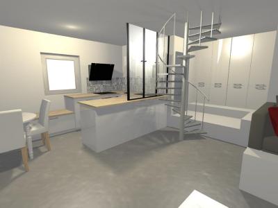 Projet rénovation d'un appartement à Caen Cuisine, Parquet, Verrière, Cloisons