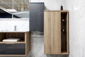 MEUBLE DE SALLE DE BAIN FUTURA ACRYLIQUE ANTHRACITE MÉTALLISÉ MÉLAMINÉ CHÊNE BARDOLINO GRIS