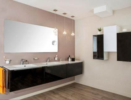 MEUBLE DE SALLE DE BAIN ANTARA MÉLAMINÉ BRILLANT BLANC / NOIR