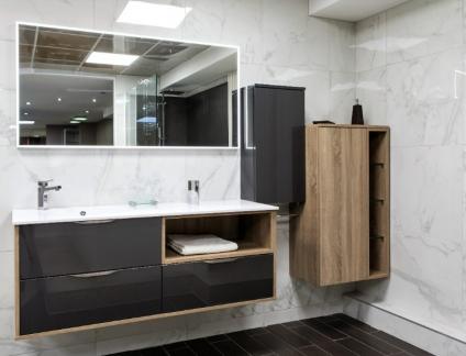 MEUBLE DE SALLE DE BAIN FUTURA ACRYLIQUE ANTHRACITE MÉTALLISÉ MÉLAMINÉ CHÊNE BARDOLINO GRIS