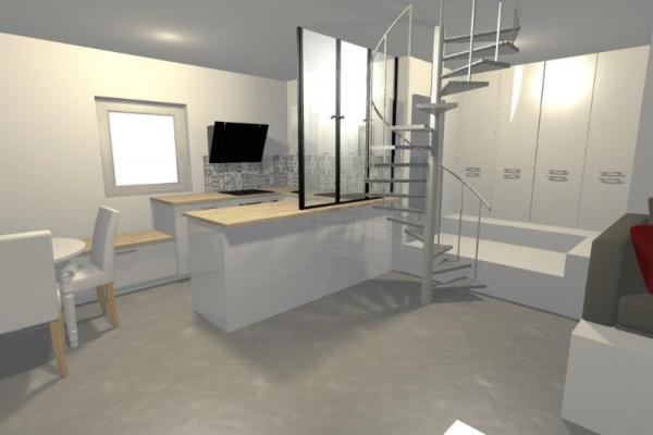 Projet rénovation d'un appartement à Caen Cuisine, Parquet, Verrière, Cloisons