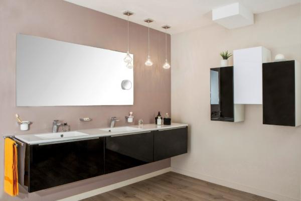 MEUBLE DE SALLE DE BAIN ANTARA MÉLAMINÉ BRILLANT BLANC / NOIR