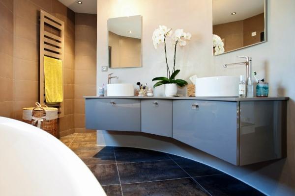 MEUBLE DE SALLE DE BAIN ESSENCE LAQUE BRILLANTE GRIS