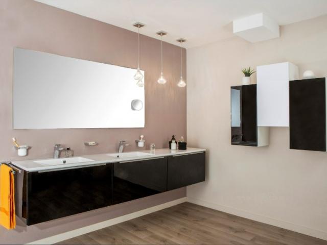 MEUBLE DE SALLE DE BAIN ANTARA MÉLAMINÉ BRILLANT BLANC / NOIR