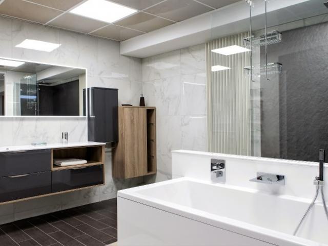 MEUBLE DE SALLE DE BAIN FUTURA ACRYLIQUE ANTHRACITE MÉTALLISÉ MÉLAMINÉ CHÊNE BARDOLINO GRIS
