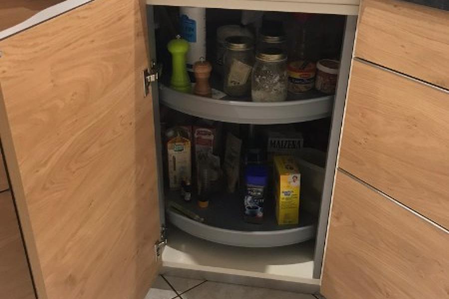 CUISINE MÉLAMINÉ AVEC DÉCOR BOIS CHÊNE ET POSE D'UNE VERRIÈRE