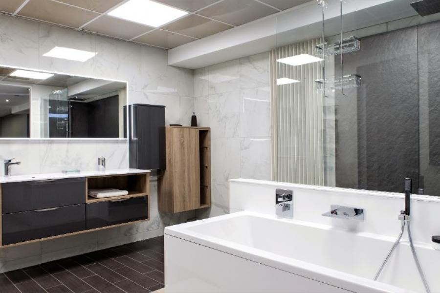 MEUBLE DE SALLE DE BAIN FUTURA ACRYLIQUE ANTHRACITE MÉTALLISÉ MÉLAMINÉ CHÊNE BARDOLINO GRIS