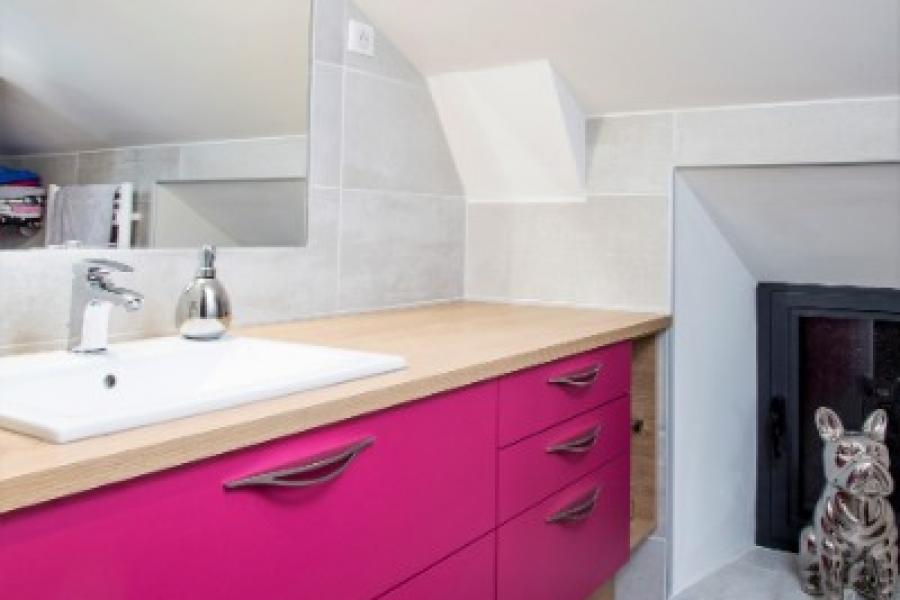 MEUBLE DE SALLE DE BAIN TEQUILA MÉLAMINÉ FUCHSIA OU ESSENCE LAQUE BRILLANTE PÉTROLE