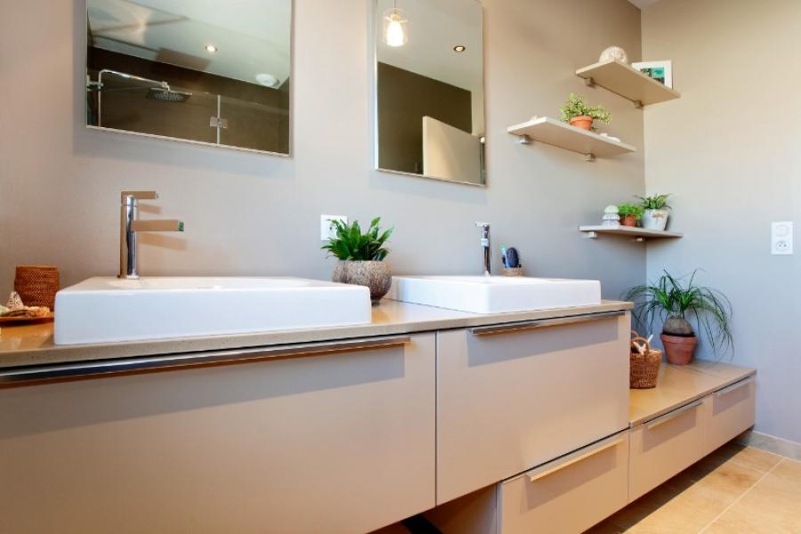 MEUBLE DE SALLE DE BAIN TEQUILA MÉLAMINÉ BEIGE CAPPUCCINO AVEC LARO 